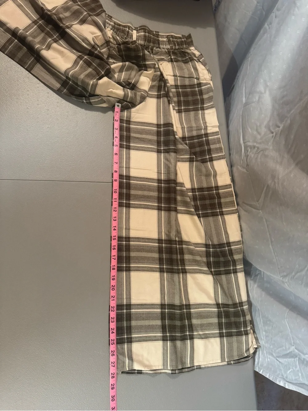 Free People Wide Leg Plaid Pants in Cream and Brown - Picture 3 of 4